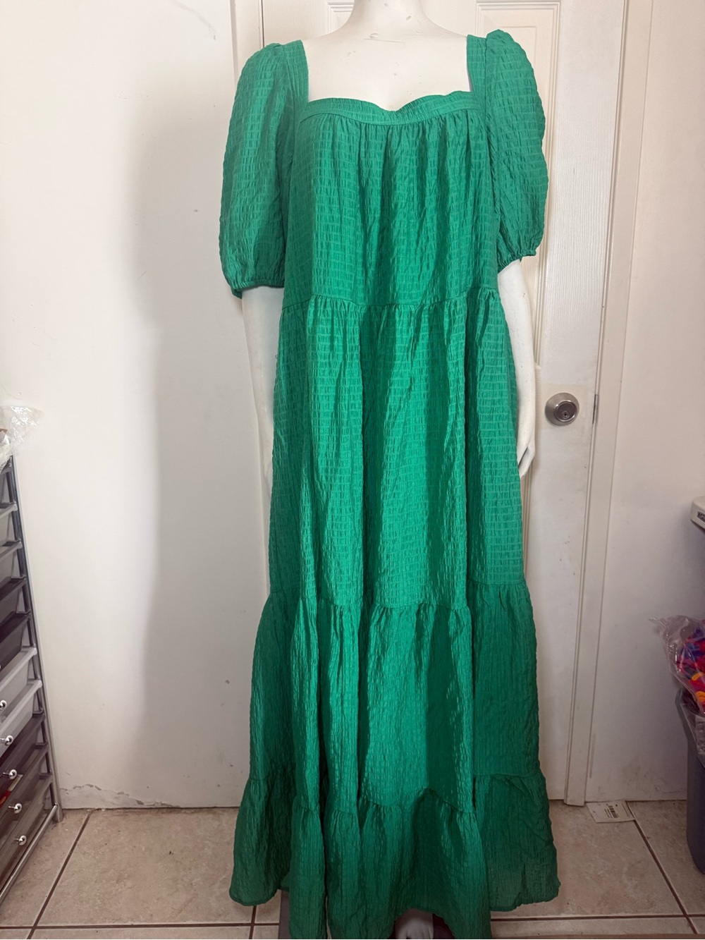 By Anthropologie Emerald Green Tiered Maxi Dress Size L